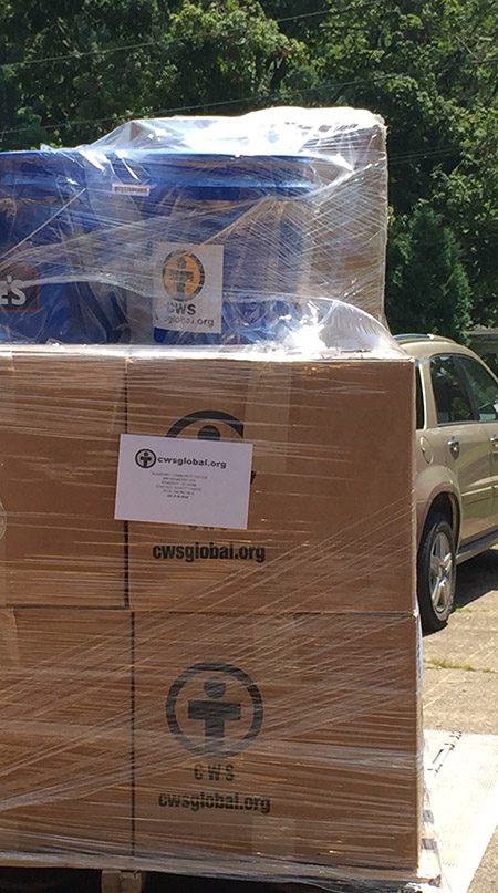 CWS Kits and Emergency Cleanup Buckets arrive in Pomeroy, Ohio.