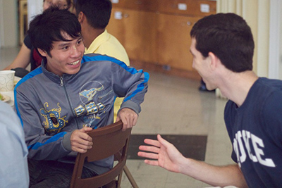 Two young men becoming friends